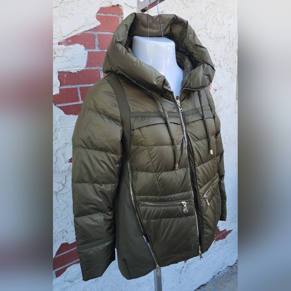 NWOT small jacket army olive green DUCK DOWN puffer jacket gold zipper hooded - Picture 8 of 16